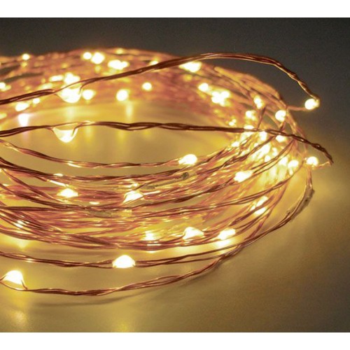 10M 100 LED Micro Bead Lights on Copper Wire - Warm White (Battery Power)